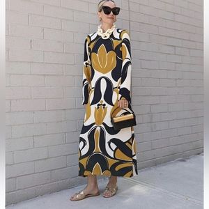 ZARA PRINTED MIDI DRESS DRESS BROWN SIZE L REF 8452/271 BLOGGER’s FAVE LARGE